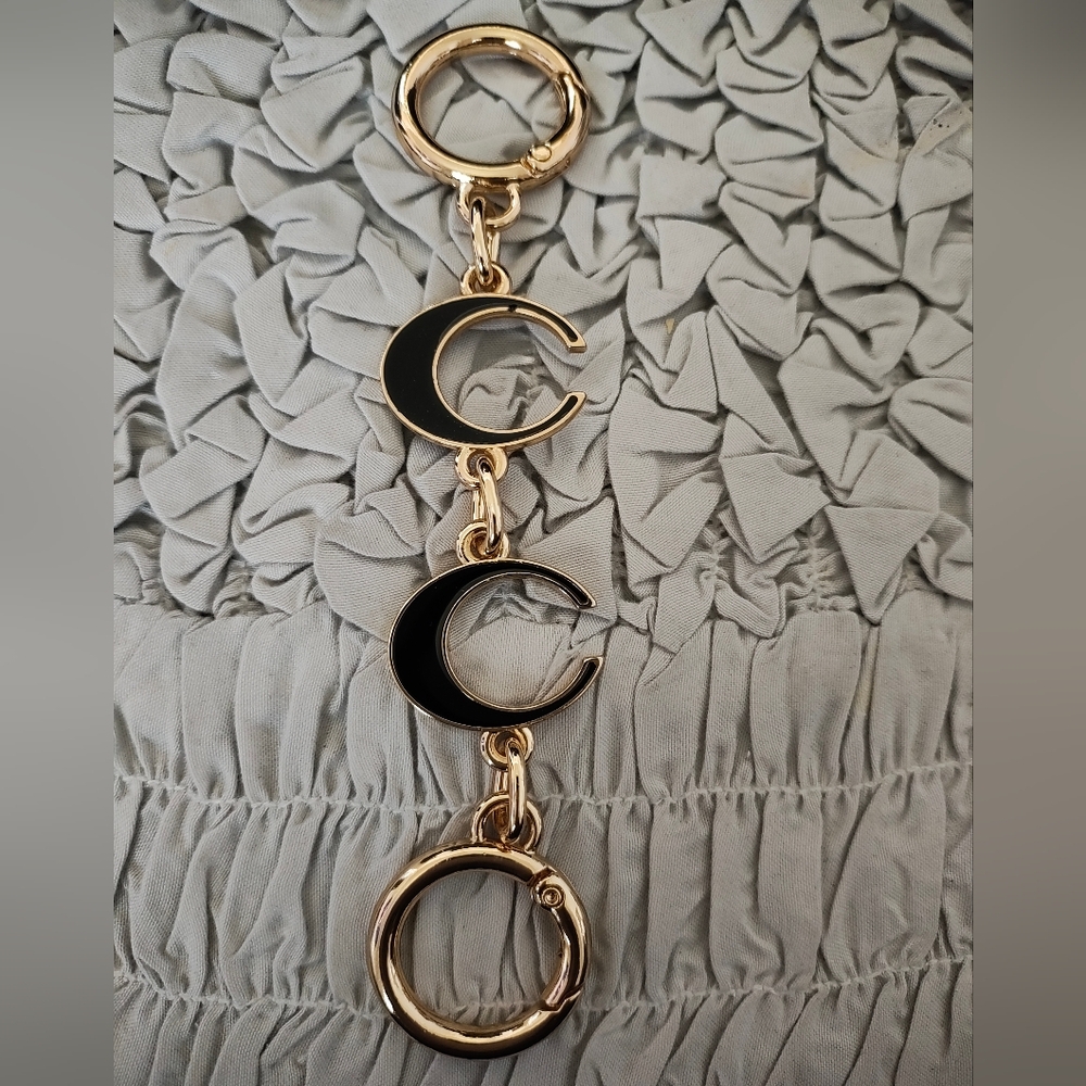 Black Gold Purse Strap Extender Bag 2 C Charm Handbag Chain Crescent Moon Clip